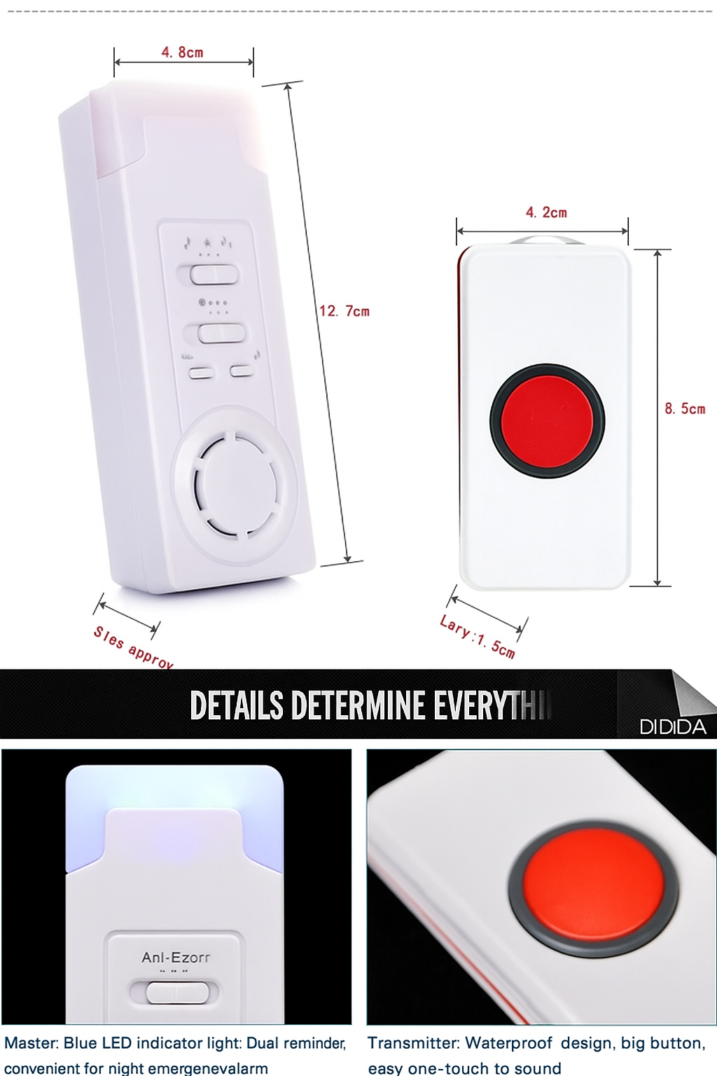 長距離無線一鍵閃燈呼叫器（1 拖 2）